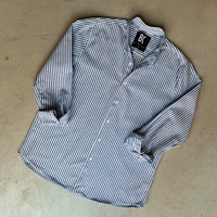 Camisa Cuello Mao a Rayas Azul