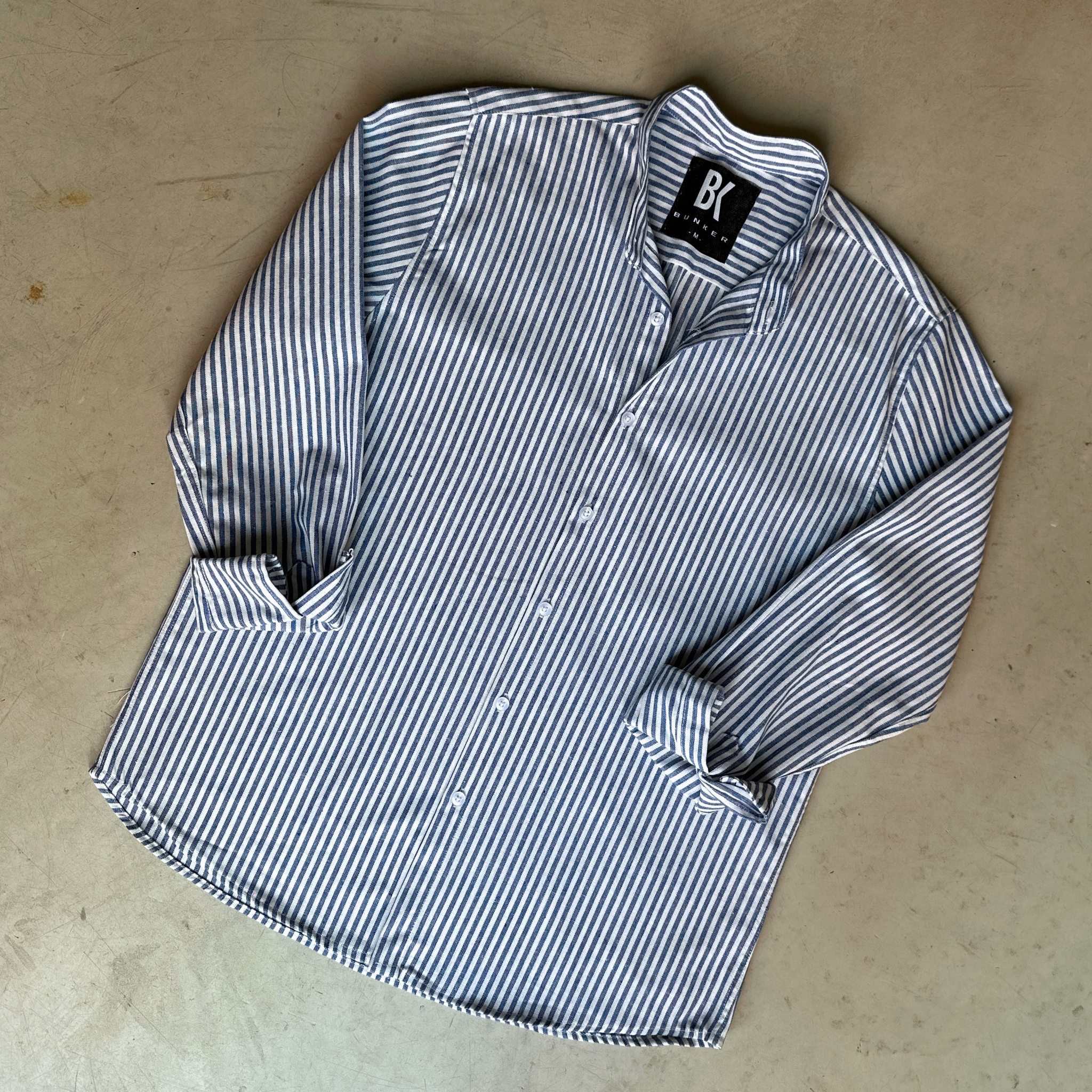 Camisa Cuello Mao a Rayas Azul