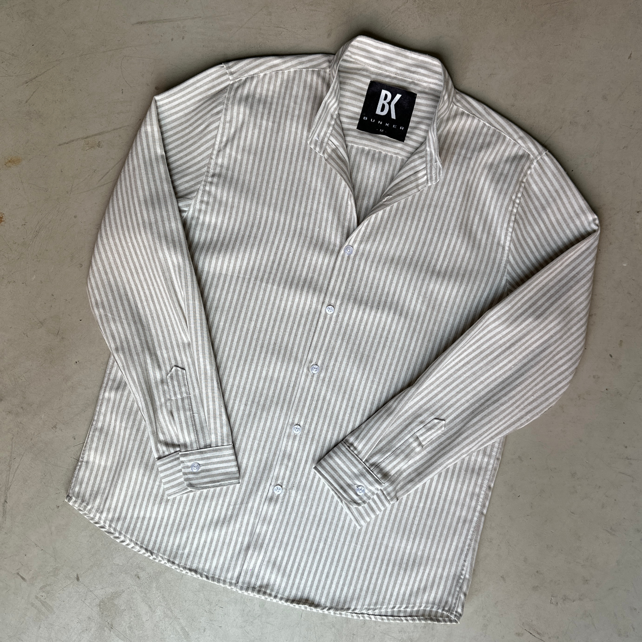 Camisa Cuello Mao a Rayas Beige