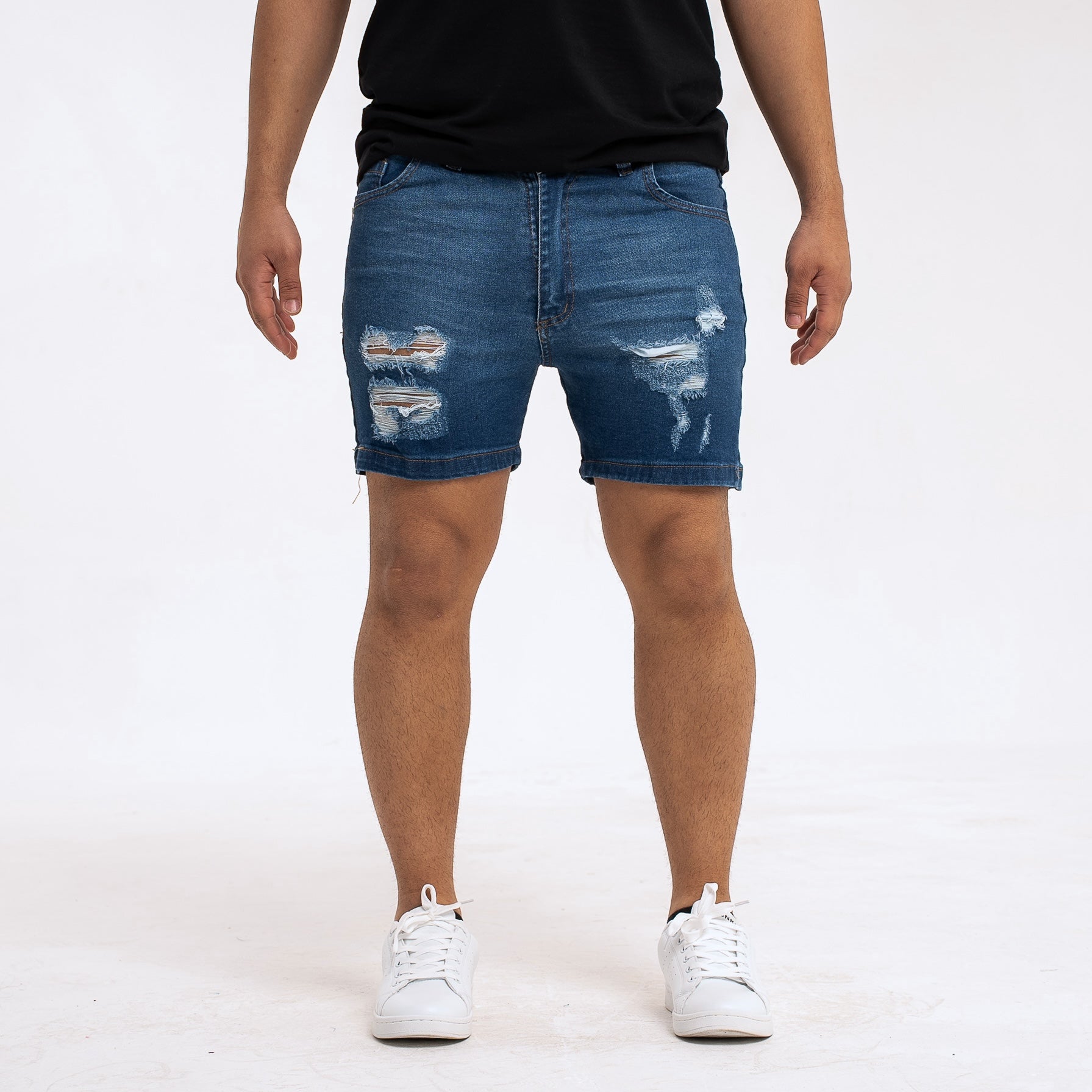 Bermuda De Jean Con Roturas Elastizada