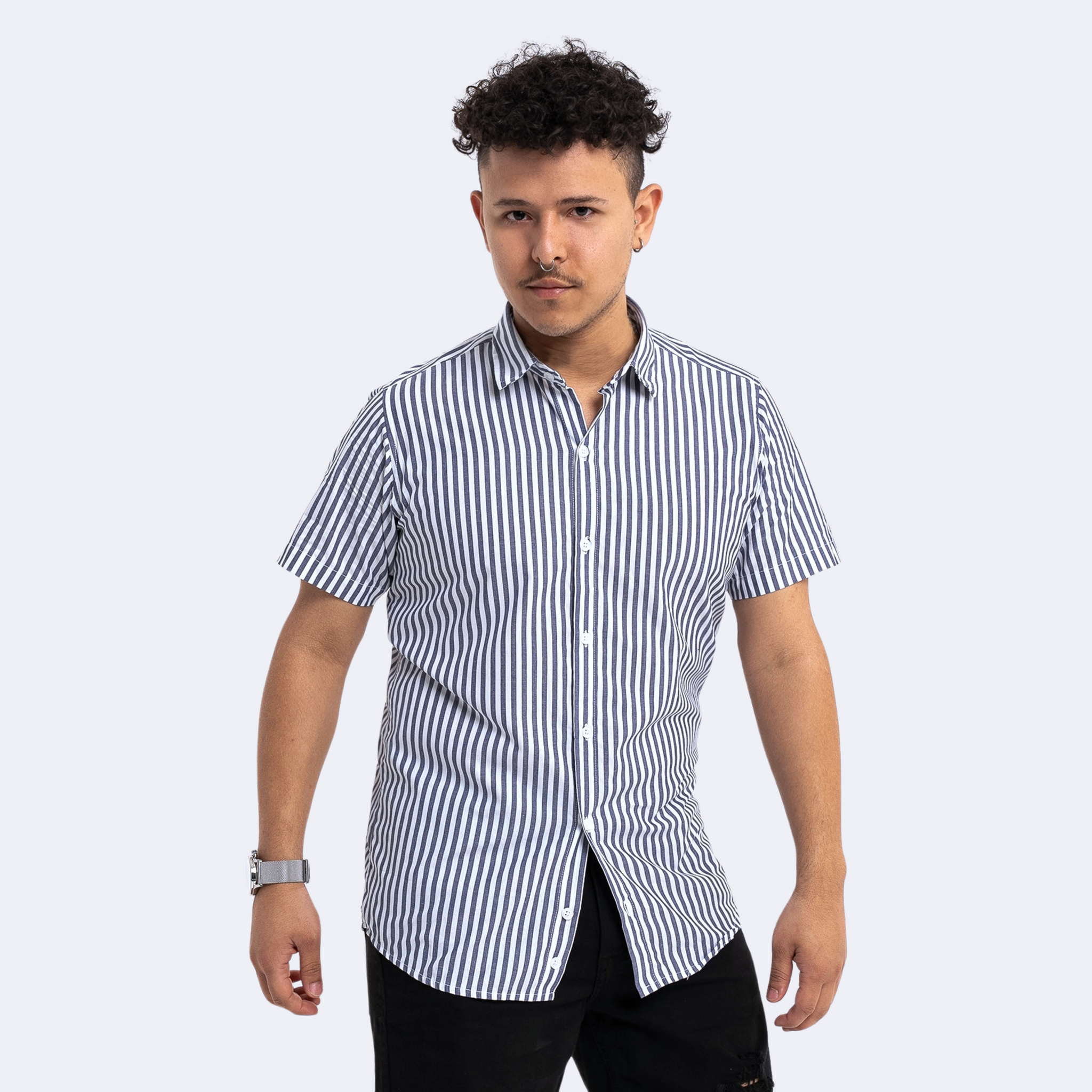 Camisa Manga corta a rayas azul