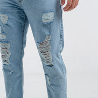 Jean Slouchy Celeste con roturas