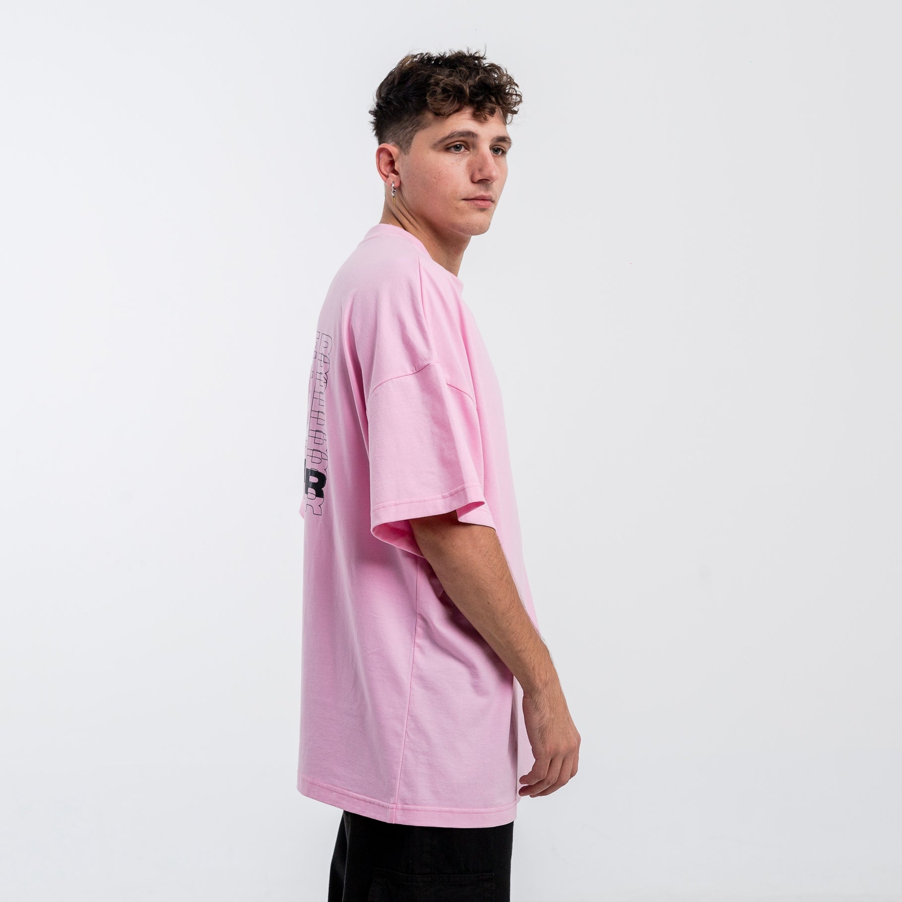 Remera Estampada Oversize Rosa y blanco