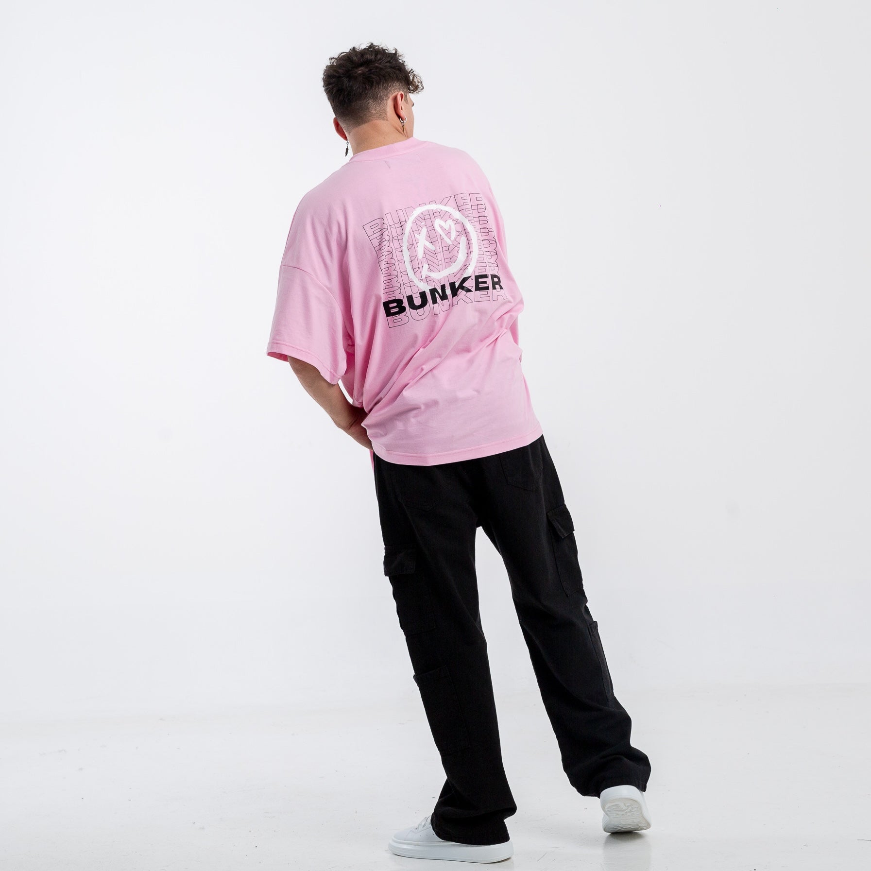 Remera Estampada Oversize Rosa y blanco