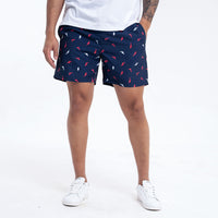 Short de baño azul con tiburones