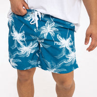 Short de baño azul con palmeras