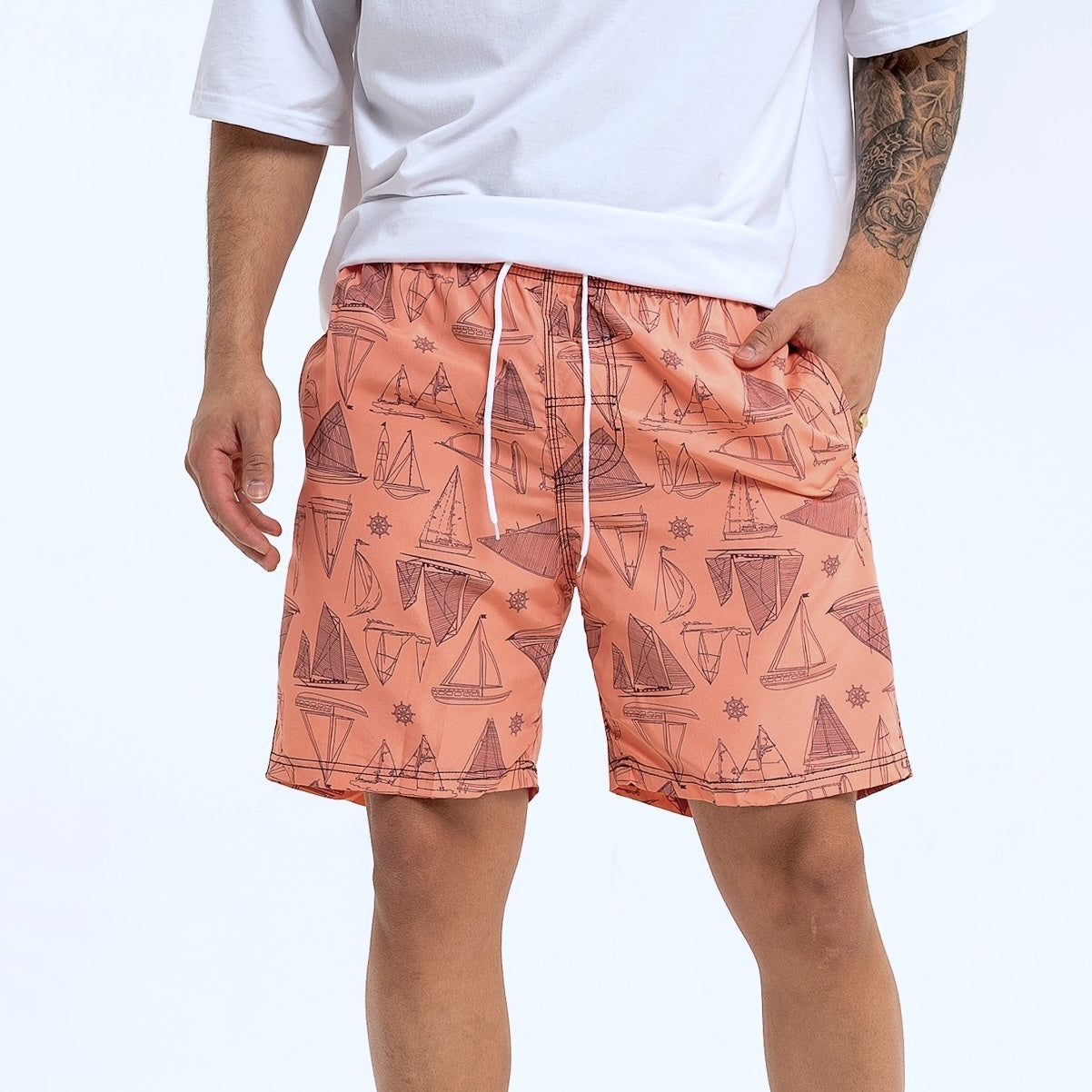 Short de baño Coral con Barcos