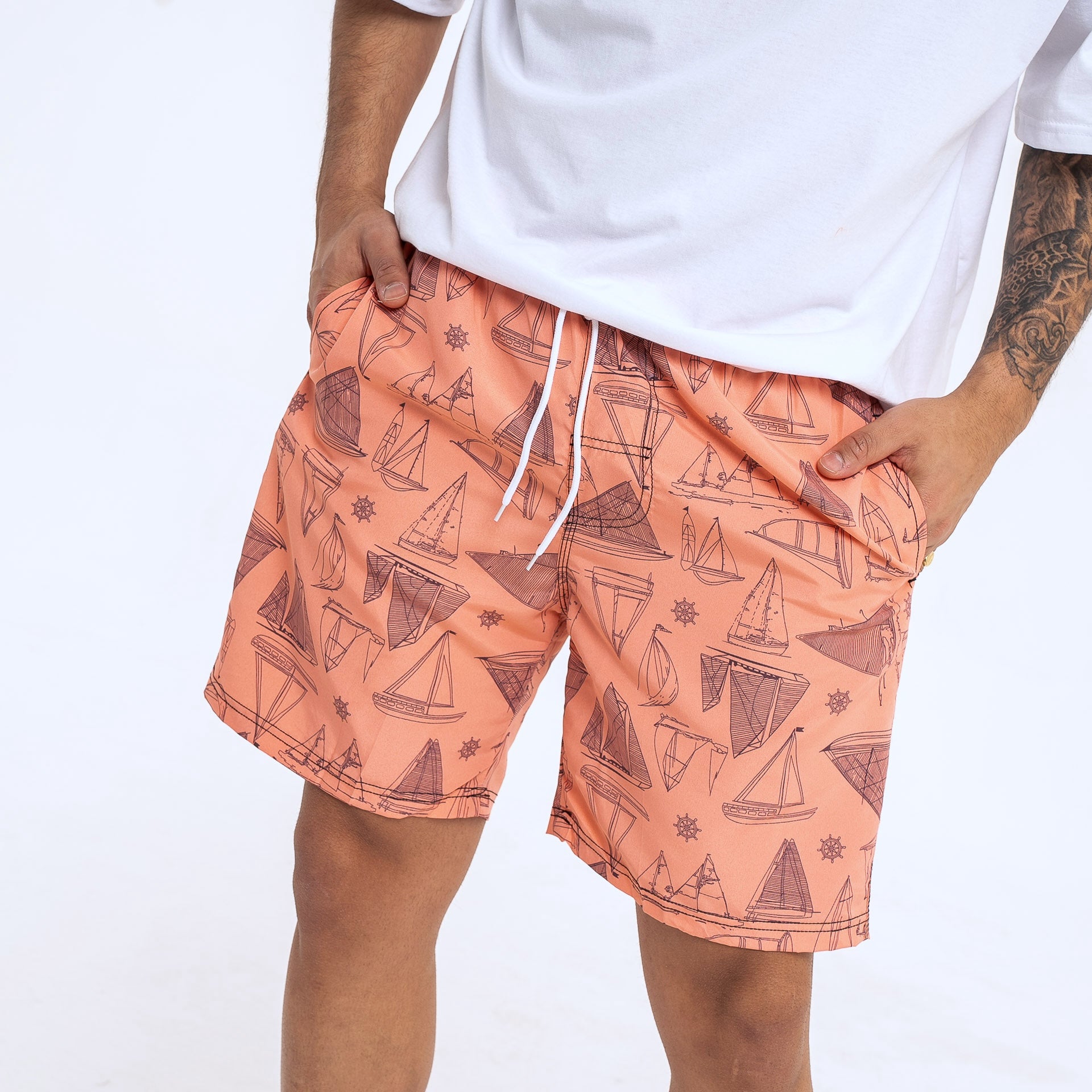 Short de baño Coral con Barcos