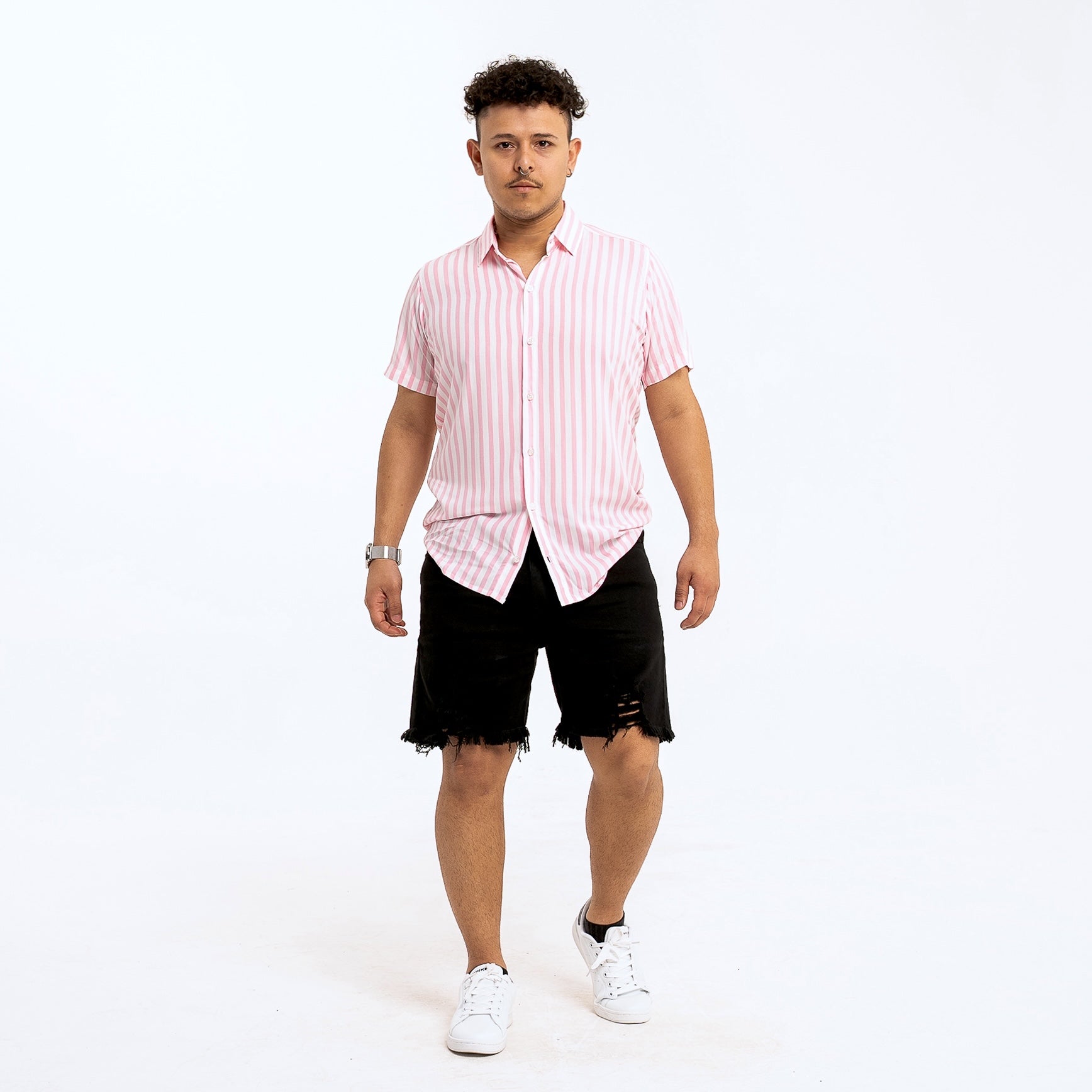 Camisa Viscosa A Rayas Rosa